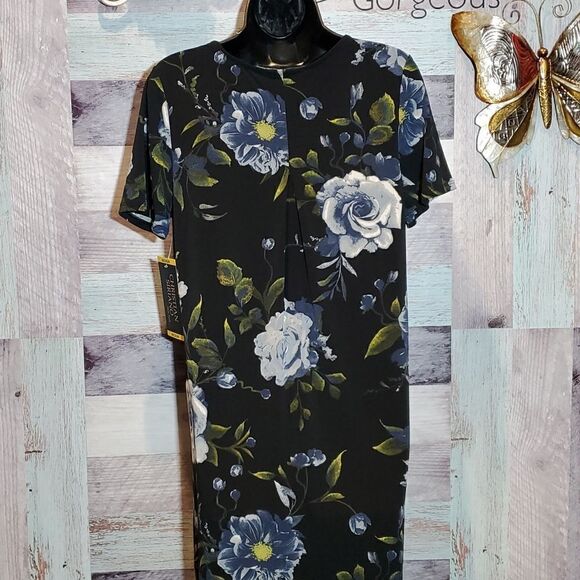Christian Siriano Black Floral Easy Care Sheath Dress Sz M New - Picture 6 of 11